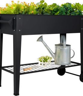 Elevate 32" Tall Raised Garden Bed Outdoor with Wheels & Shelf for Mobility, 400LBS Capacity, Anti-Rust Steel Planter Box for Vegetables/Herbs, Patio-Balcony-Backyard
