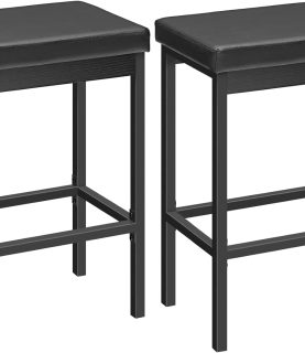 HOOBRO Bar Stools, Set of 2 Bar Chairs, 24.8-Inch Height Stools, Breakfast Bar Stools, Kitchen Stools, 2" Thick Upholstery, for Kitchen, Dining Room, Cafe, Bar Counter, Black BB21BY01