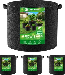 Land Guard 4-Pack Fabric Grow Bags 5 Gallon, 300G Thickened Nonwoven Plant Grow Bags, Grow Pots for Plants, Growing Bags with Handles, Planting Bags for Vegetables, Black