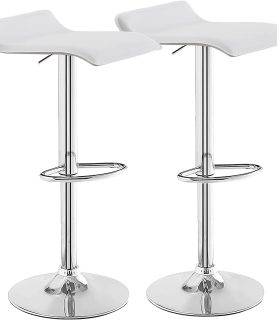 VECELO Bar Stools Set of 2, Swivel Bar Chairs, Adjustable Counter Bar Stools, Modern Armless PVC Stools for Kitchen/Island/Bar/Dining Room/Party, Pearl White
